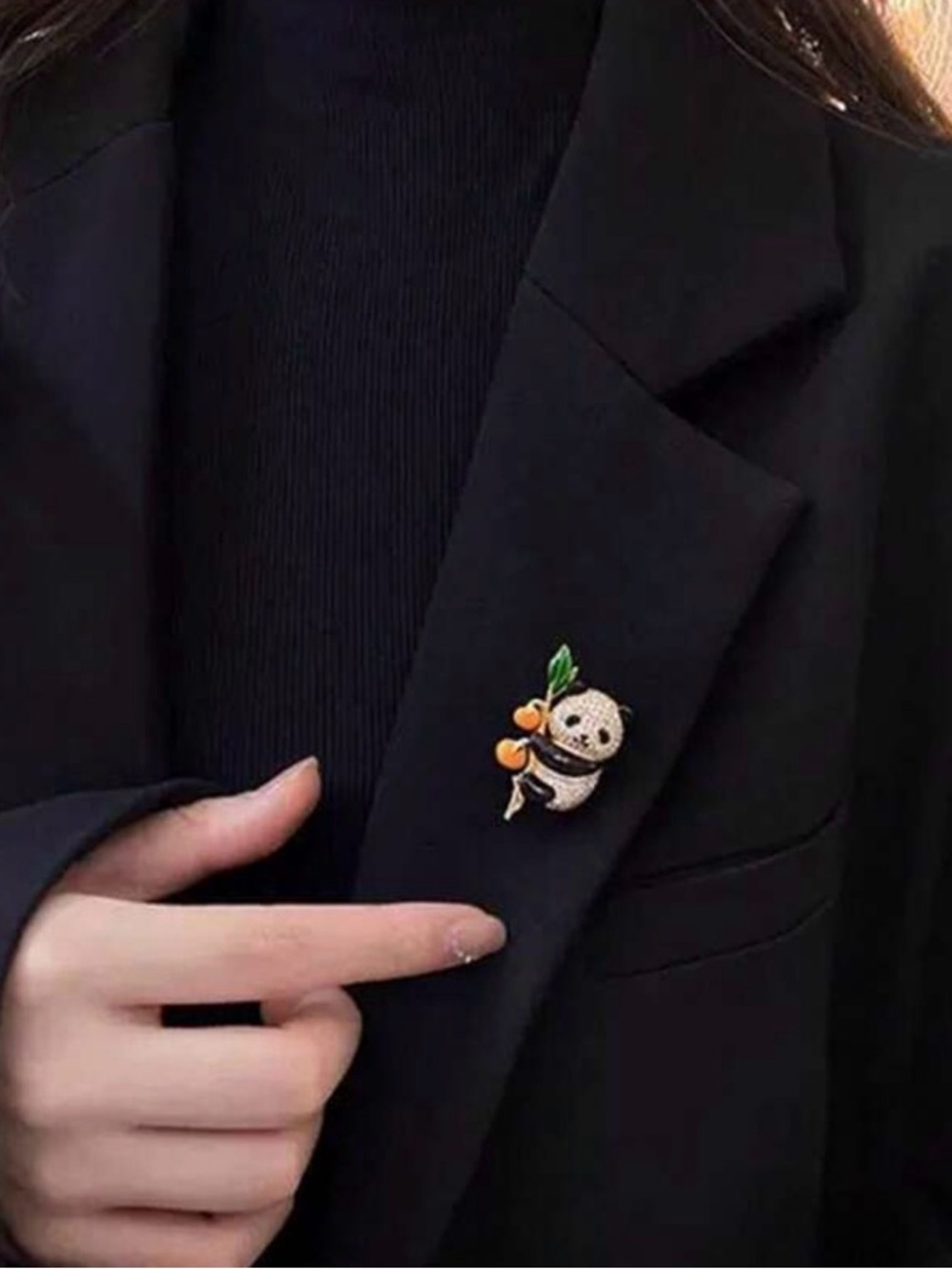 Crystal Panda Brooch Pin with Orange Accents - Accessories - Picture 2 of 5